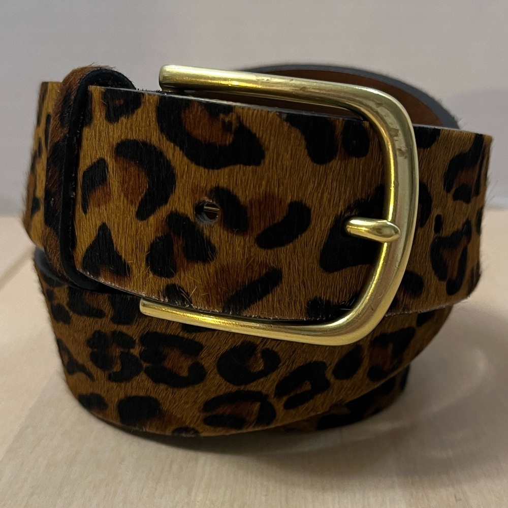 J. Crew Faux Fur Leopard Print Leather Belt w/ Gold Tone Buckle Women’s Medium - Picture 15 of 15